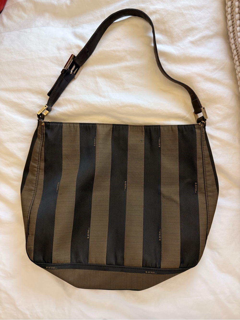 Fendi black and tan canvas stripped shoulder bag